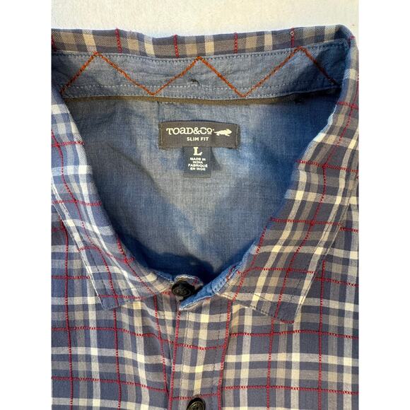 Toad & Co Men's Blue Plaid Shirt Short Sleeve Button Up Size L - Picture 3 of 6